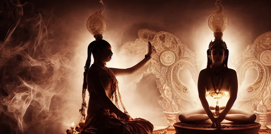 A wide panoramic image of an ancient spiritual scroll with glowing golden light, representing the path to awakening and the God of Energy.