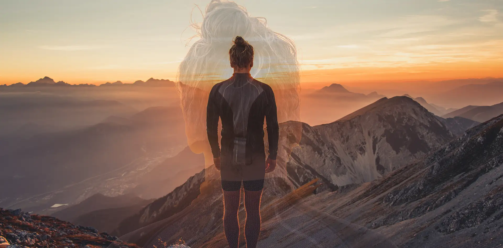 A cinematic wide panoramic view of a human silhouette with a glowing golden light centered at the hara, symbolizing the core Star of Light connection.