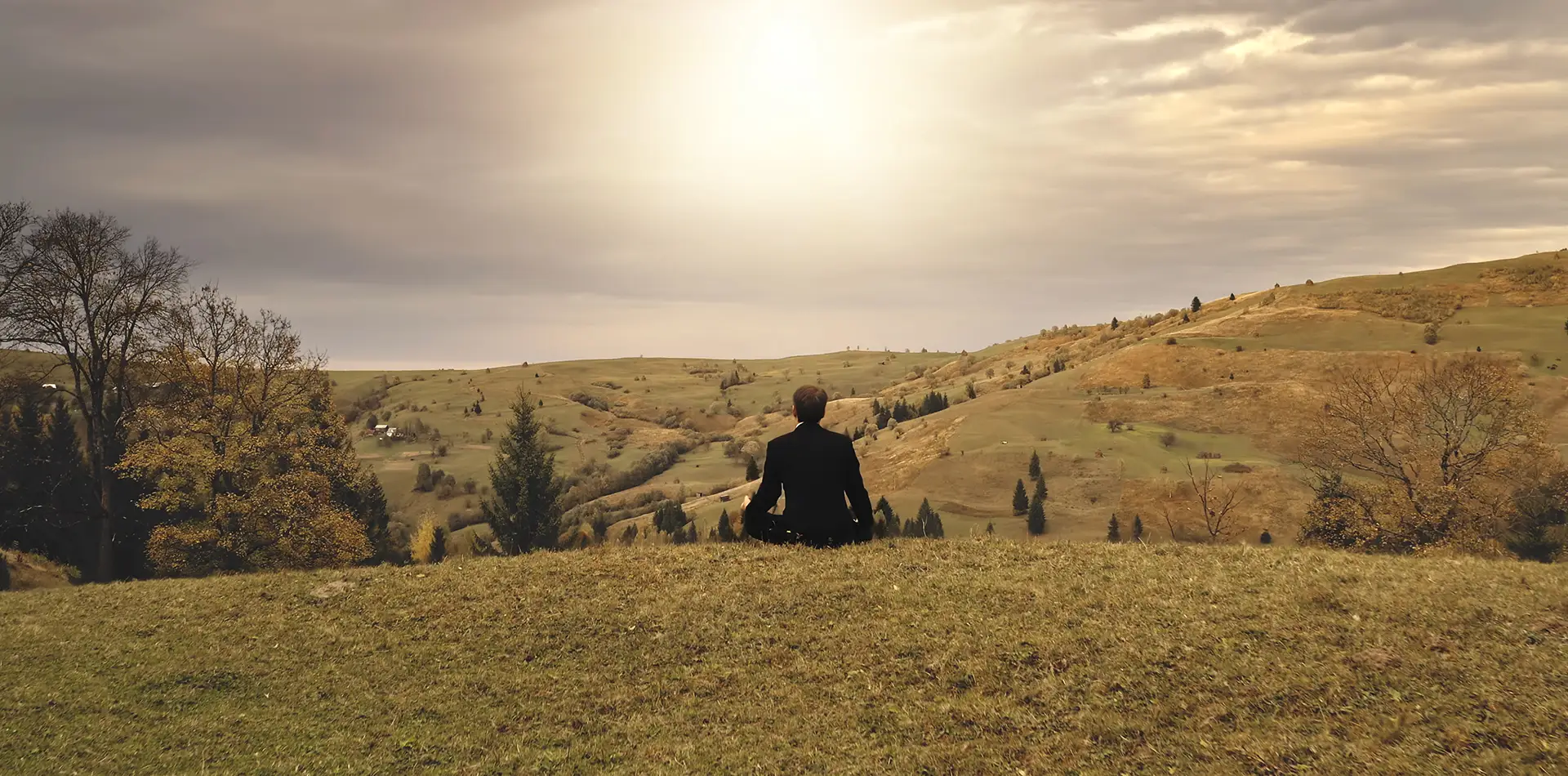 A beam of soft light descends upon a person in prayer, symbolizing the connection between human intention and universal consciousness.