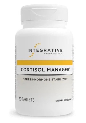 Bottle of Integrative Therapeutics Cortisol Manager stress and sleep support supplement.