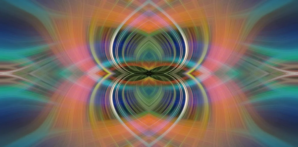 An abstract, glowing energy field depicting a colorful aura around a person.