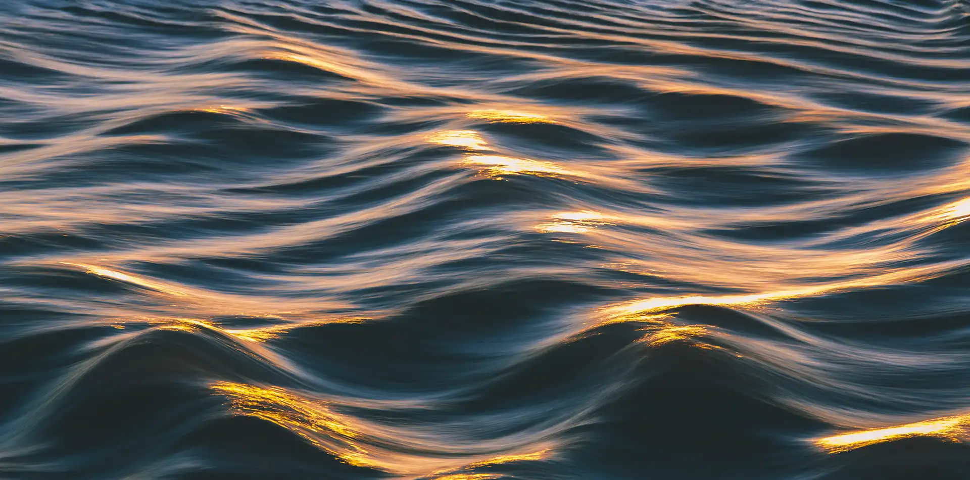 Glowing sound waves rippling across calm water at sunrise, reflecting the frequencies of love and peace
