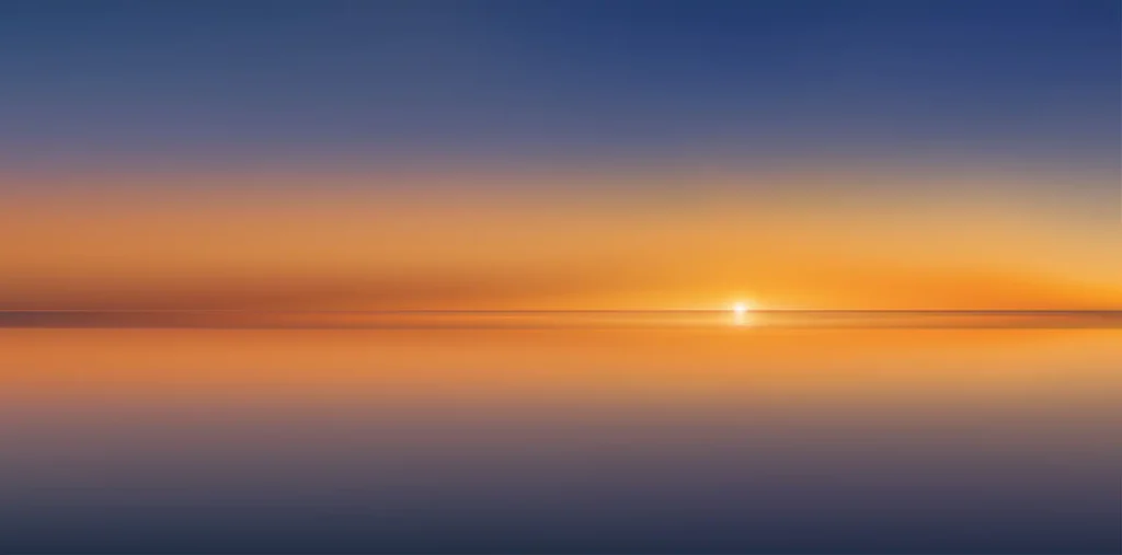 Golden sunrise casting soft light over a calm ocean horizon